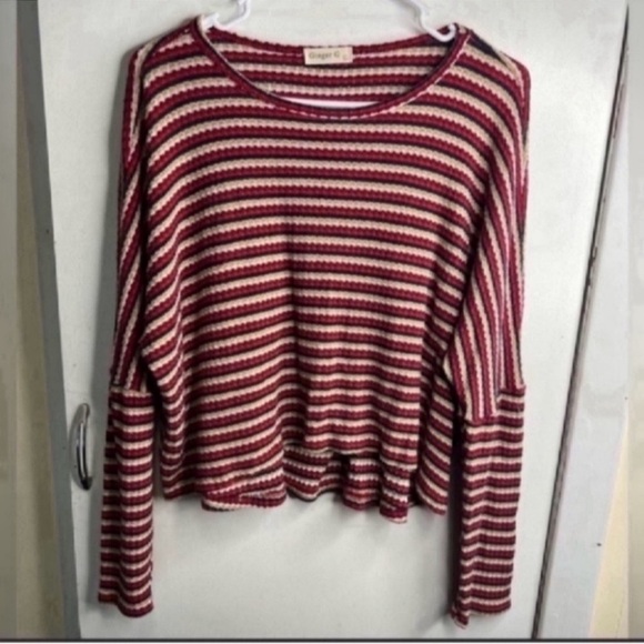 Ginger G Striped Waffle Knit Long-Sleeve Tee Size Large - Picture 1 of 2